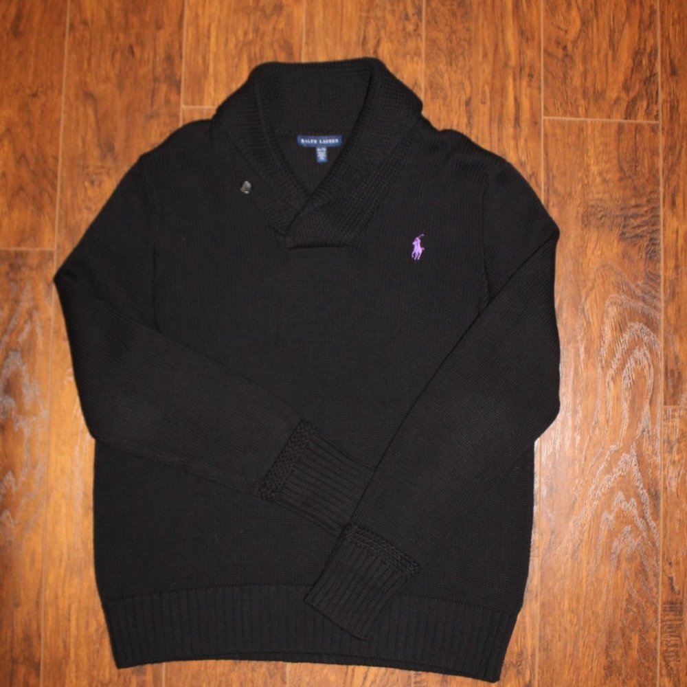 Ralph Lauren Sport XL Extra Large Cowl Neck Sweater - Women - Black, Purple Pony
